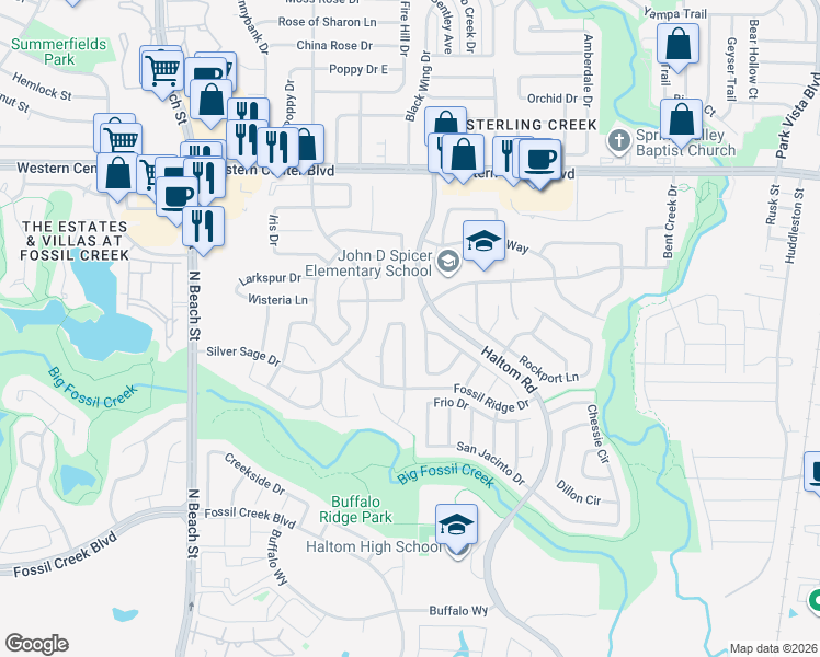 map of restaurants, bars, coffee shops, grocery stores, and more near 4220 Maryanne Place in Fort Worth