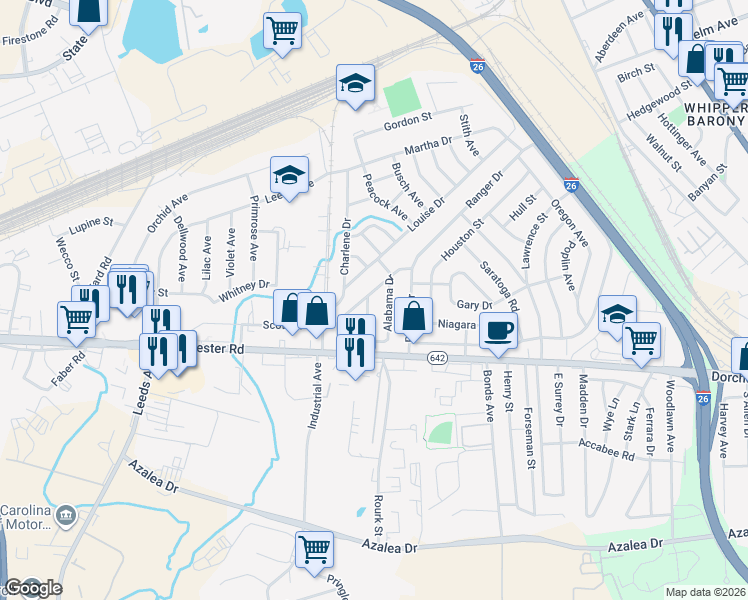 map of restaurants, bars, coffee shops, grocery stores, and more near 2918 Lexington Avenue in North Charleston