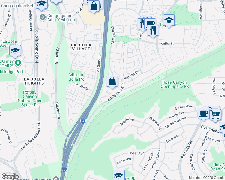map of restaurants, bars, coffee shops, grocery stores, and more near 4055 Porte La Paz in San Diego