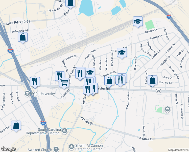 map of restaurants, bars, coffee shops, grocery stores, and more near 4333 Spur Street in North Charleston
