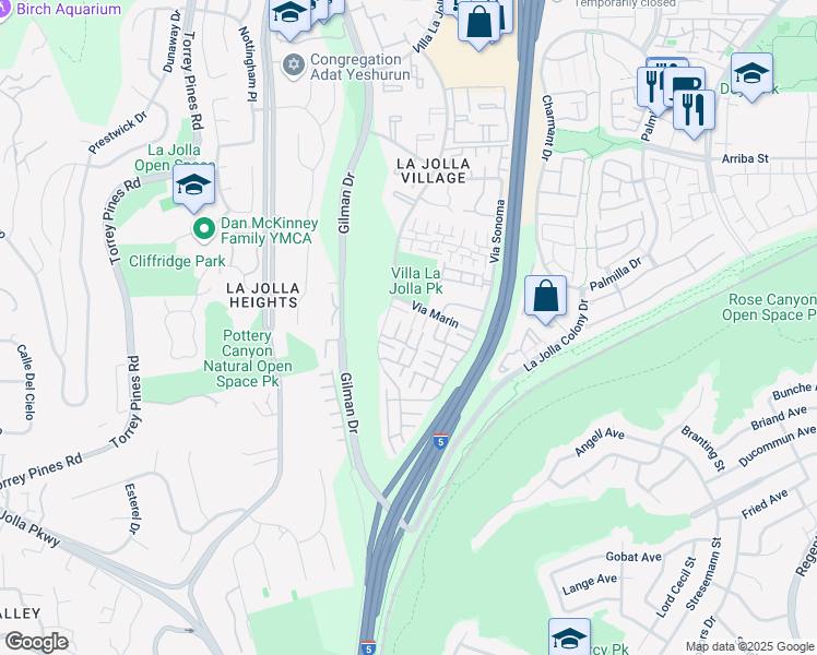 map of restaurants, bars, coffee shops, grocery stores, and more near 3229 Via Marin in San Diego