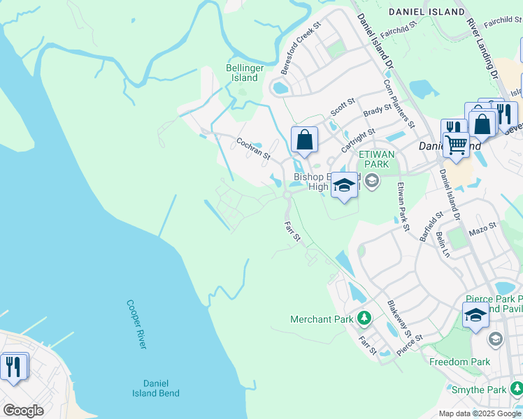 map of restaurants, bars, coffee shops, grocery stores, and more near 330 Seven Farms Drive in Charleston