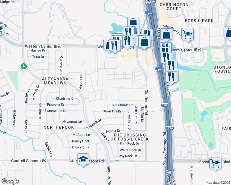 map of restaurants, bars, coffee shops, grocery stores, and more near 2800 Sedona Ranch Drive in Fort Worth