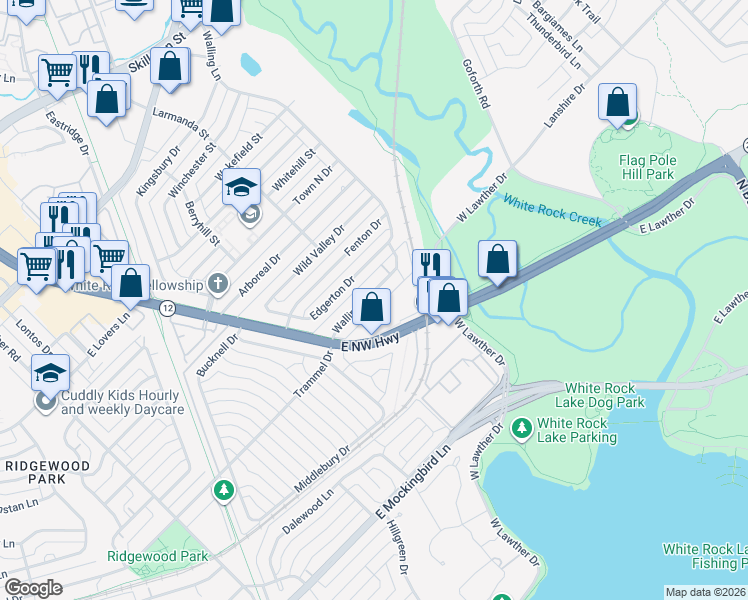map of restaurants, bars, coffee shops, grocery stores, and more near 7442 Walling Lane in Dallas