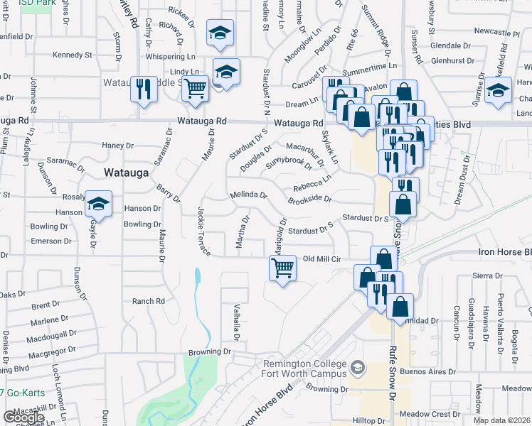map of restaurants, bars, coffee shops, grocery stores, and more near 5920 Stardust Drive South in Watauga