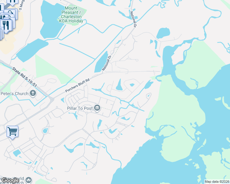 map of restaurants, bars, coffee shops, grocery stores, and more near 4108 Whiting Street in Mount Pleasant