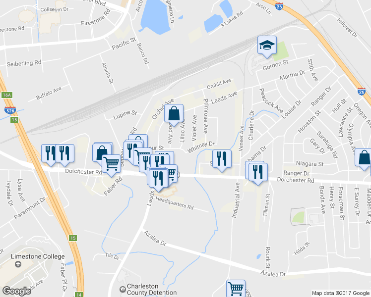 map of restaurants, bars, coffee shops, grocery stores, and more near 4326 Spur Street in North Charleston