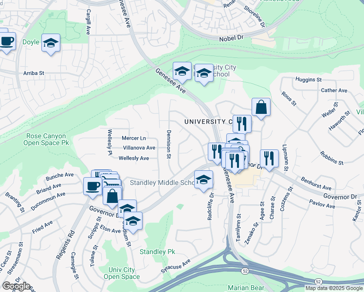 map of restaurants, bars, coffee shops, grocery stores, and more near 6561 Cascade Street in San Diego