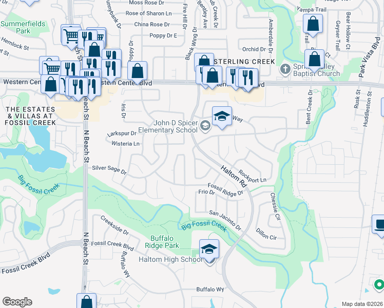 map of restaurants, bars, coffee shops, grocery stores, and more near 4285 Estes Park Road in Haltom City