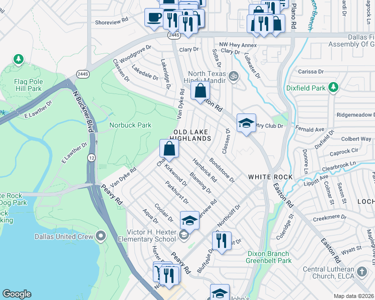 map of restaurants, bars, coffee shops, grocery stores, and more near 420 Hambrick Road in Dallas