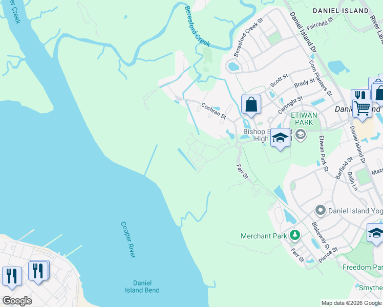 map of restaurants, bars, coffee shops, grocery stores, and more near 721 Talison Avenue in Charleston