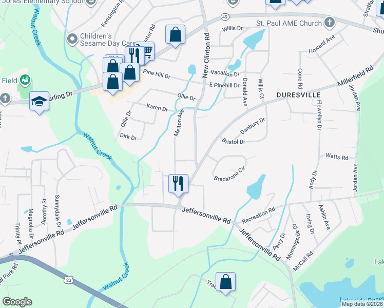 map of restaurants, bars, coffee shops, grocery stores, and more near 2146 New Clinton Rd in Macon