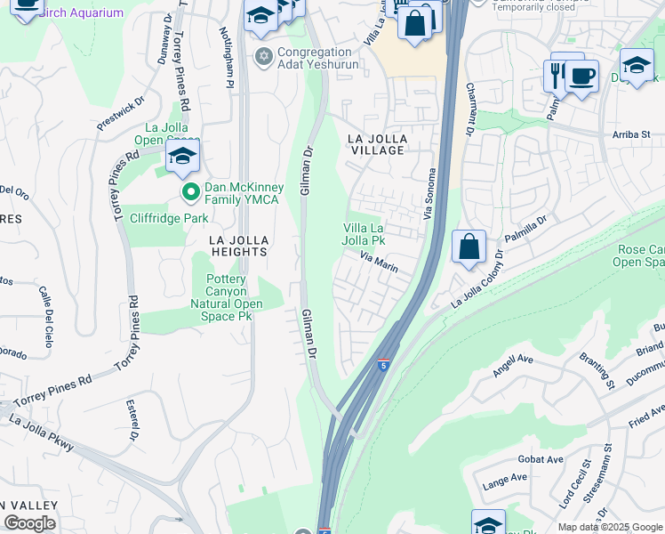 map of restaurants, bars, coffee shops, grocery stores, and more near 8112 Caminito Gianna in San Diego