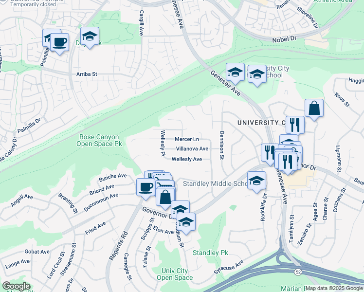 map of restaurants, bars, coffee shops, grocery stores, and more near 3328 Villanova Avenue in San Diego