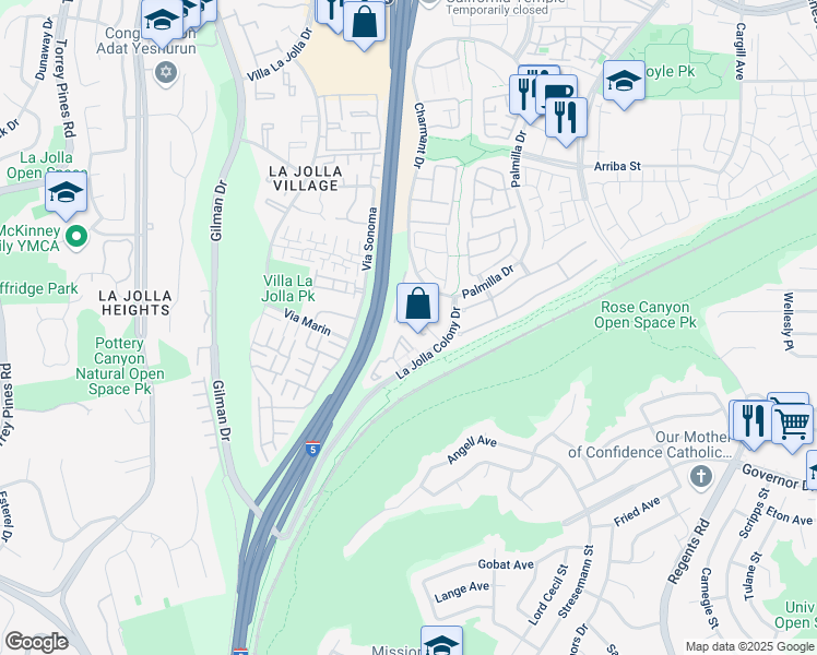 map of restaurants, bars, coffee shops, grocery stores, and more near 4055 Porte La Paz in San Diego