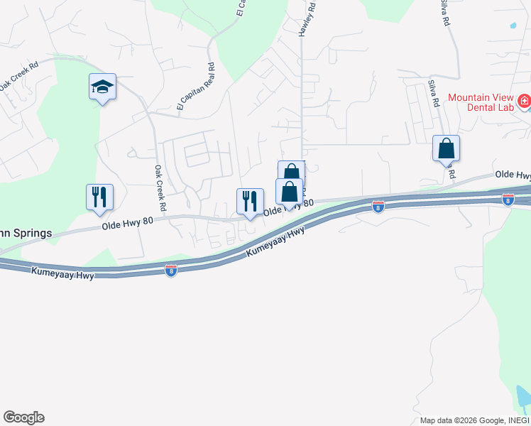 map of restaurants, bars, coffee shops, grocery stores, and more near 15542 Olde Highway 80 in El Cajon