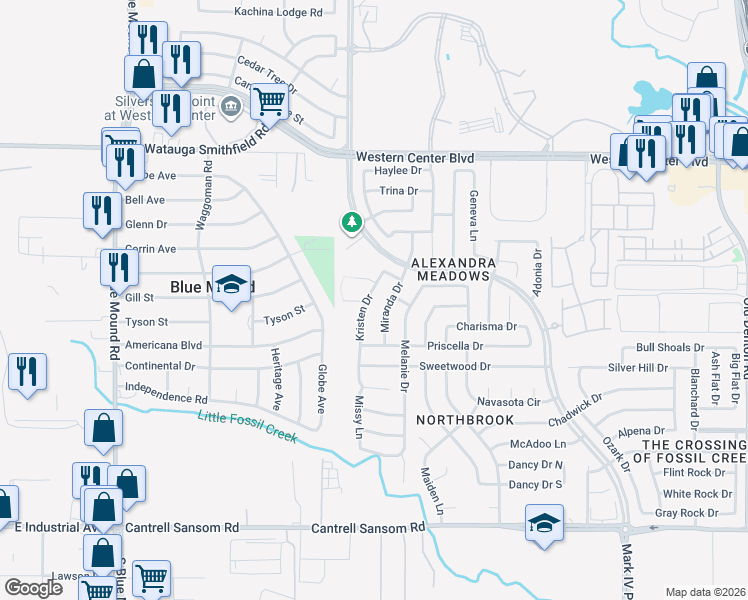 map of restaurants, bars, coffee shops, grocery stores, and more near 6204 Kristen Drive in Fort Worth