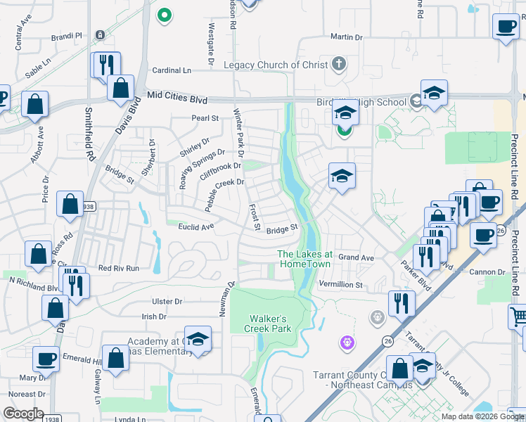 map of restaurants, bars, coffee shops, grocery stores, and more near 8601 Summer Tree Ln in Fort Worth