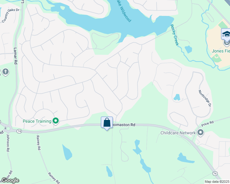 map of restaurants, bars, coffee shops, grocery stores, and more near 1192 Waluhiyi Trail in Macon