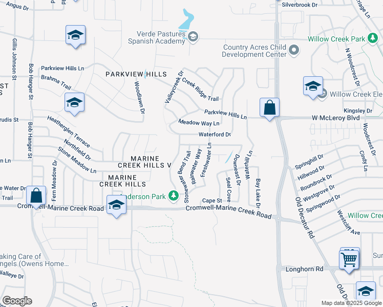 map of restaurants, bars, coffee shops, grocery stores, and more near 6436 Stonewater Bend Trail in Fort Worth