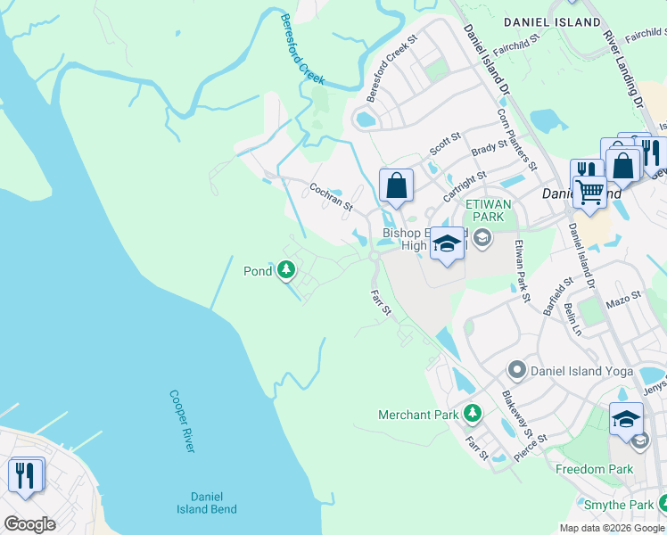 map of restaurants, bars, coffee shops, grocery stores, and more near 902 Longkeep Lane in Charleston