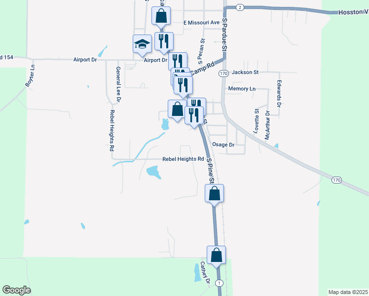 map of restaurants, bars, coffee shops, grocery stores, and more near 212 Rebel Rd in Vivian
