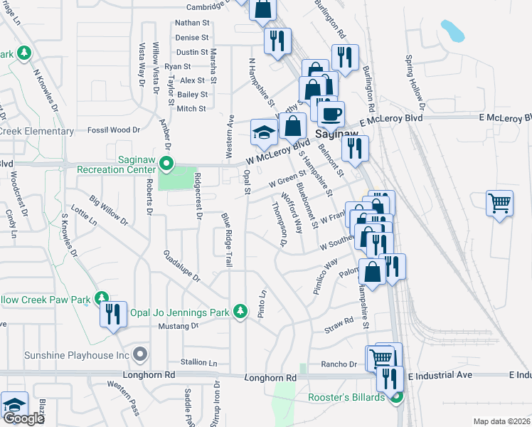 map of restaurants, bars, coffee shops, grocery stores, and more near 350 Opal Court in Saginaw