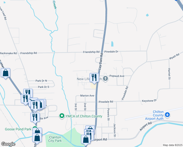 map of restaurants, bars, coffee shops, grocery stores, and more near 107 Health Center Drive in Clanton