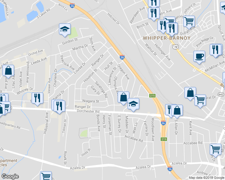 map of restaurants, bars, coffee shops, grocery stores, and more near 2720 Constitution Avenue in North Charleston