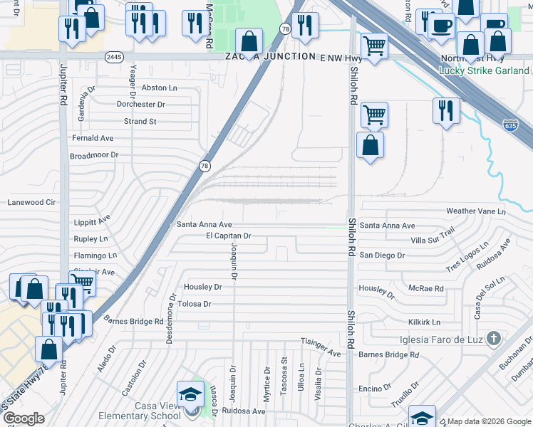 map of restaurants, bars, coffee shops, grocery stores, and more near 2445 Santa Anna Avenue in Dallas