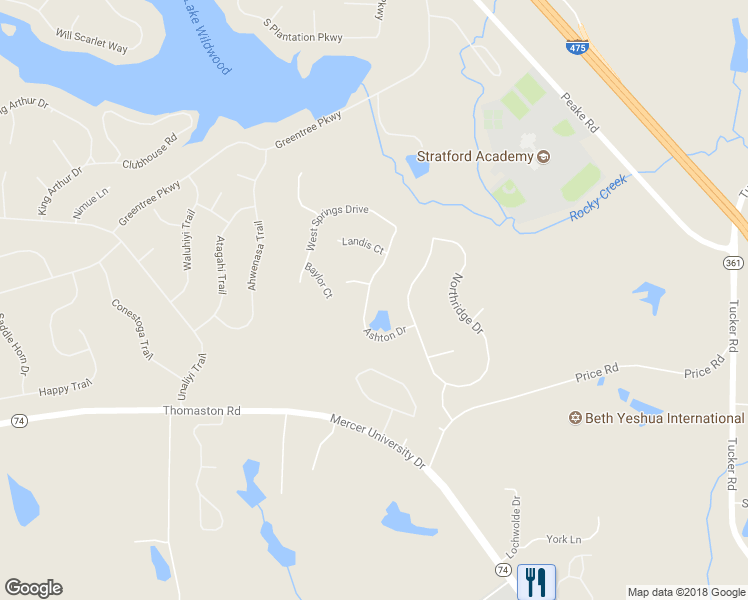 map of restaurants, bars, coffee shops, grocery stores, and more near 139 Ashton Drive in Macon