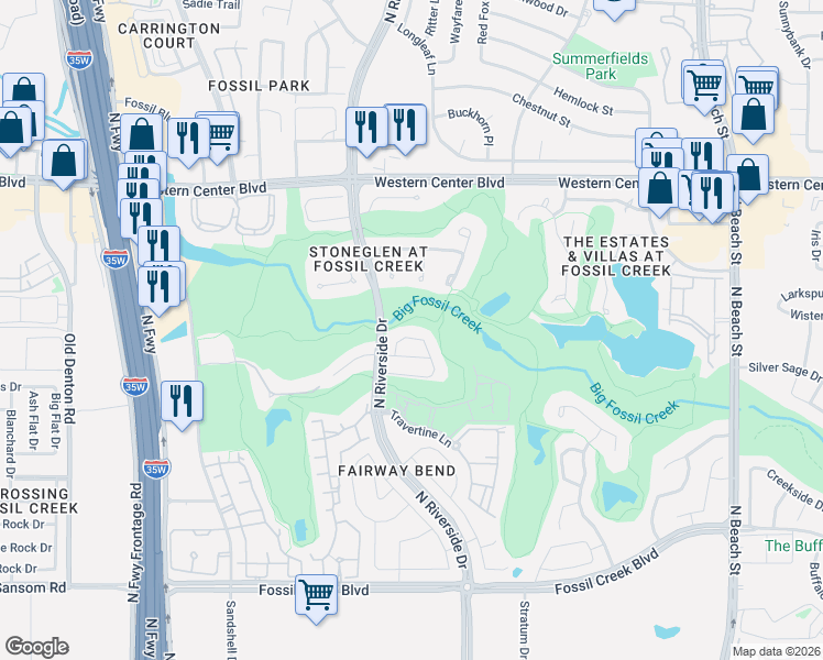 map of restaurants, bars, coffee shops, grocery stores, and more near 3901 Weatherstone Drive in Fort Worth