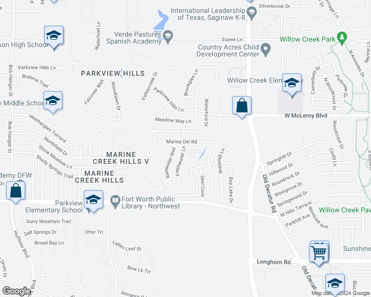 map of restaurants, bars, coffee shops, grocery stores, and more near 4844 Fishhook Court in Fort Worth