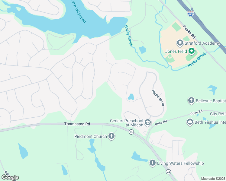 map of restaurants, bars, coffee shops, grocery stores, and more near 211 Baylor Court in Macon