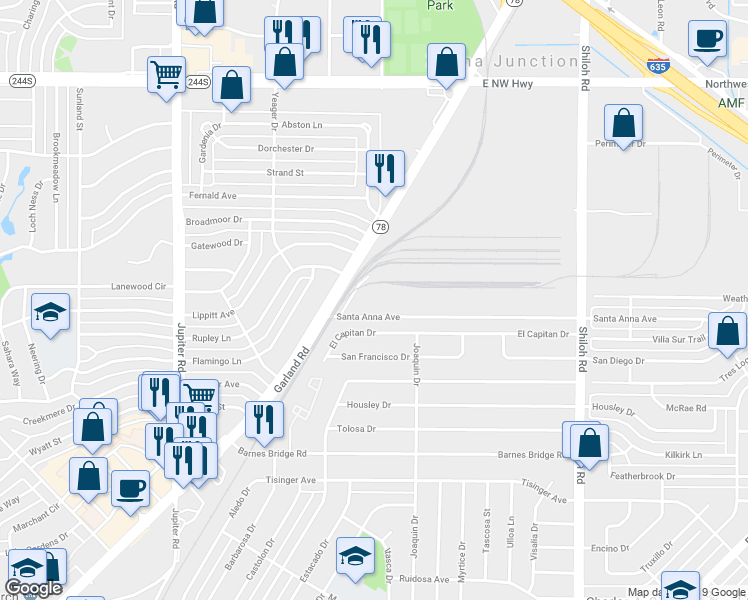 map of restaurants, bars, coffee shops, grocery stores, and more near 2121 Santa Anna Avenue in Dallas