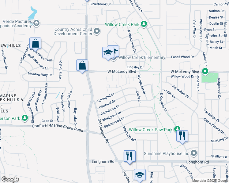 map of restaurants, bars, coffee shops, grocery stores, and more near 1074 Springhill Drive in Saginaw