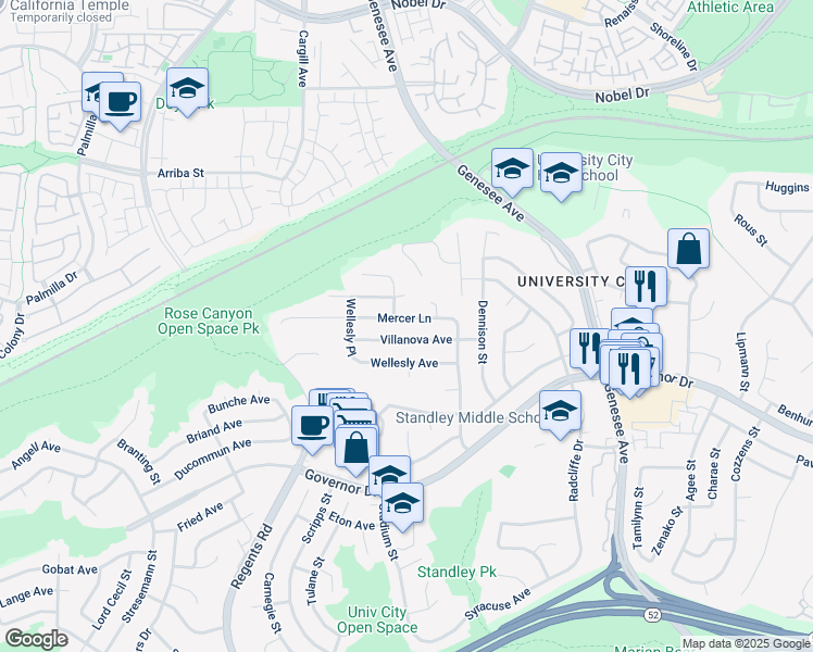 map of restaurants, bars, coffee shops, grocery stores, and more near 3328 Villanova Avenue in San Diego