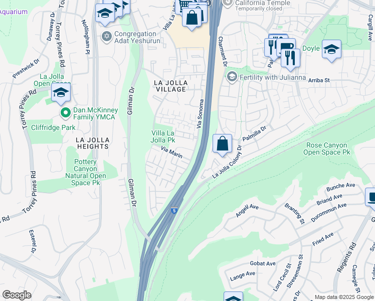 map of restaurants, bars, coffee shops, grocery stores, and more near 3276 Via Marin in San Diego