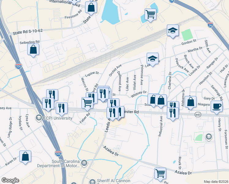 map of restaurants, bars, coffee shops, grocery stores, and more near 4333 Spur Street in North Charleston