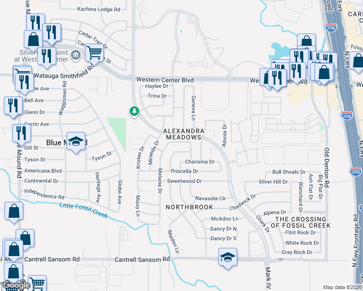 map of restaurants, bars, coffee shops, grocery stores, and more near 6215 Farrah Drive in Fort Worth