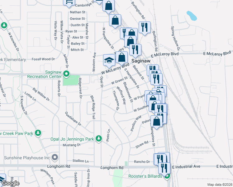 map of restaurants, bars, coffee shops, grocery stores, and more near 350 Opal Court in Saginaw