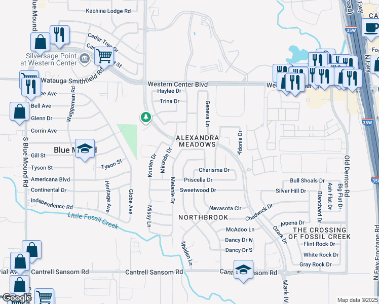 map of restaurants, bars, coffee shops, grocery stores, and more near 6312 Melanie Drive in Fort Worth