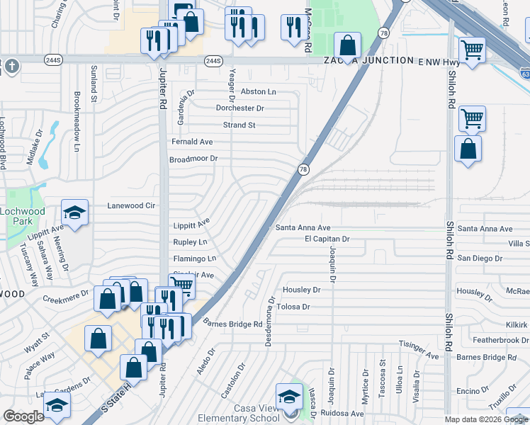 map of restaurants, bars, coffee shops, grocery stores, and more near in Dallas