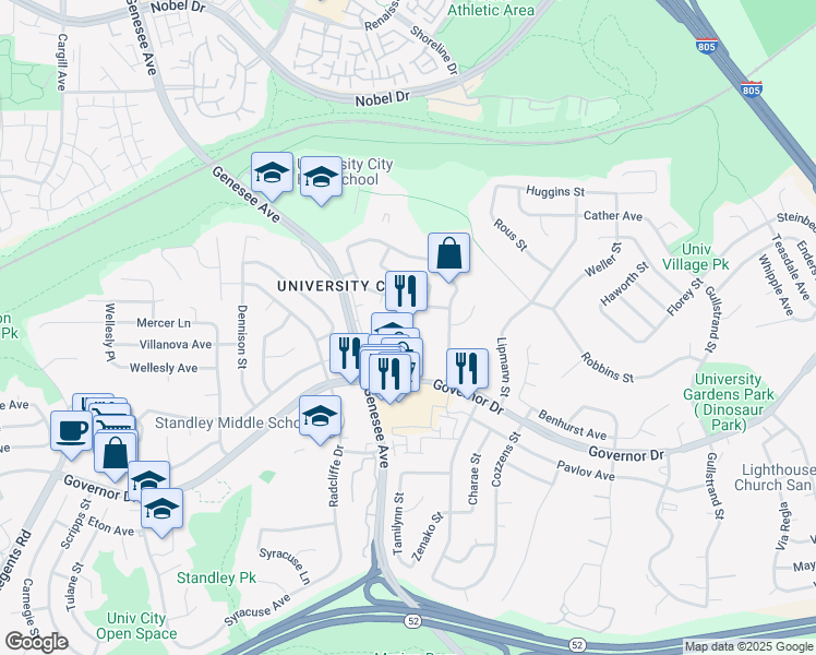 map of restaurants, bars, coffee shops, grocery stores, and more near in San Diego