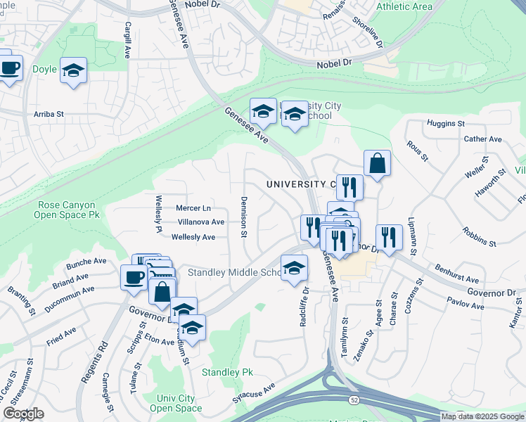 map of restaurants, bars, coffee shops, grocery stores, and more near 6561 Cascade Street in San Diego