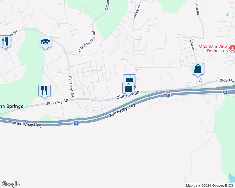 map of restaurants, bars, coffee shops, grocery stores, and more near 15542 Olde Highway 80 in El Cajon