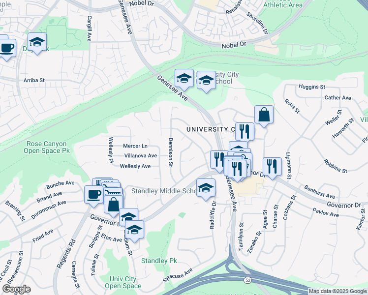 map of restaurants, bars, coffee shops, grocery stores, and more near 6561 Cascade Street in San Diego