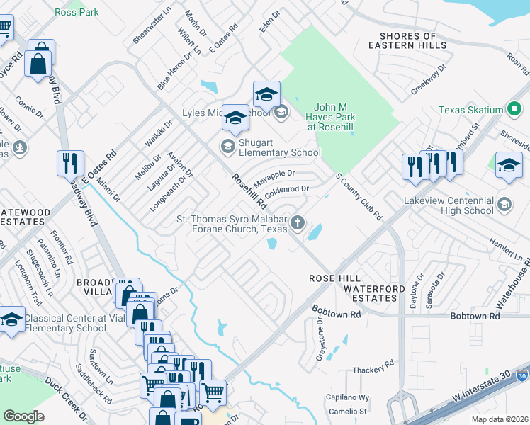 map of restaurants, bars, coffee shops, grocery stores, and more near 914 Meadow Flower Lane in Garland