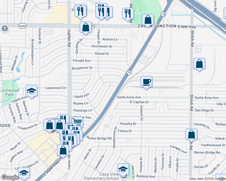map of restaurants, bars, coffee shops, grocery stores, and more near in Dallas