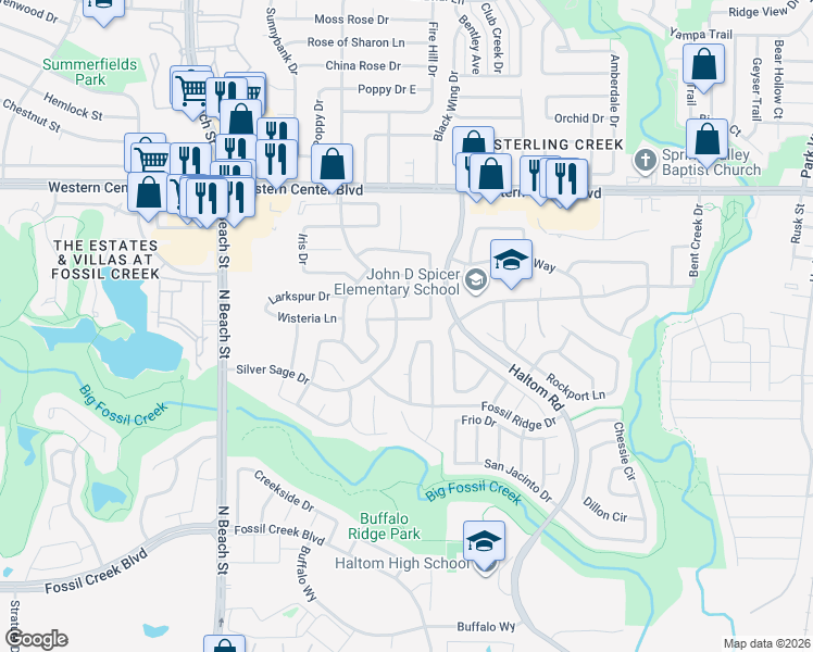 map of restaurants, bars, coffee shops, grocery stores, and more near 4145 Maryanne Place in Haltom City